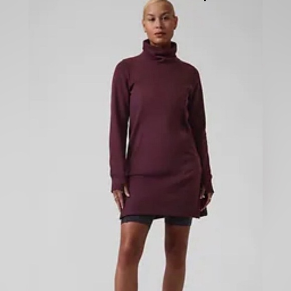 Athleta Cozy Karma Funnel Neck Sweatshirt Dress Purple/Spiced Cabernet Sz.M Tall - Picture 1 of 16